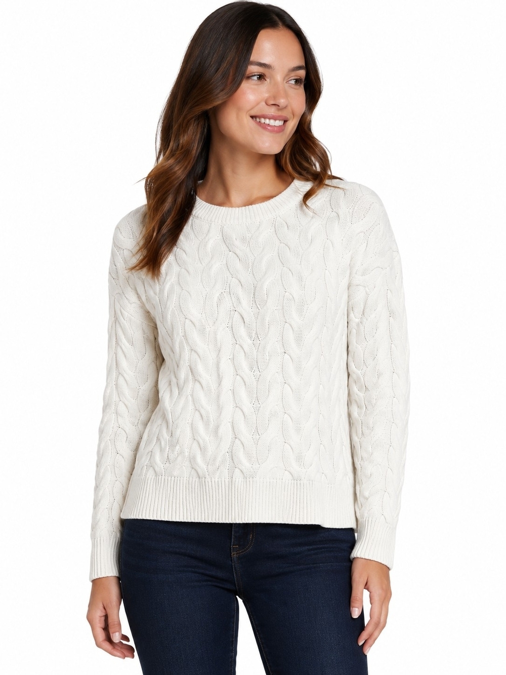 Philosophy Cable Knit Crewneck Sweater in Snow White Women's Size L